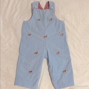 Adorable baby boy blue corduroy longall overalls w/ Embroidered dogs, 9 months